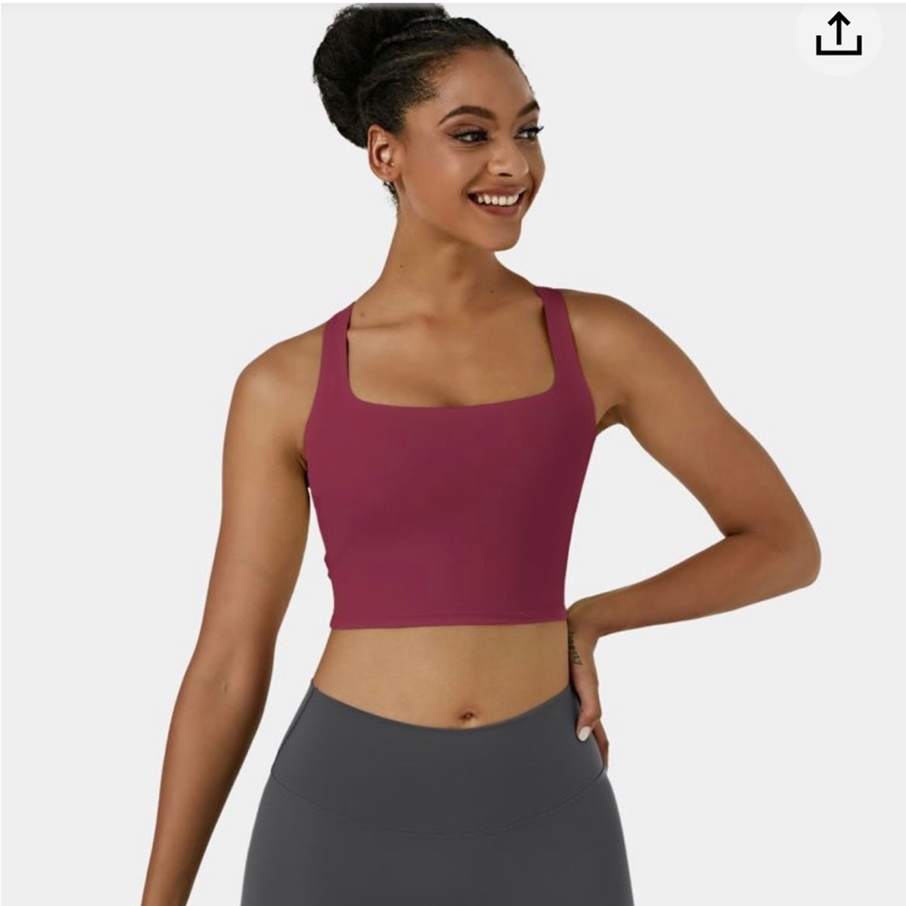 Halara criss cross workout crop purple/pink S